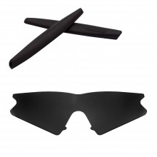Walleva Mr.Shield Polarized Black Replacement Lenses with Black Earsocks for Oakley M Frame Sweep Sunglasses